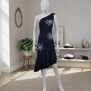 Milly Beatrice Navy Blue One Shoulder Embroidered Dress Size 4 Resort Wedding